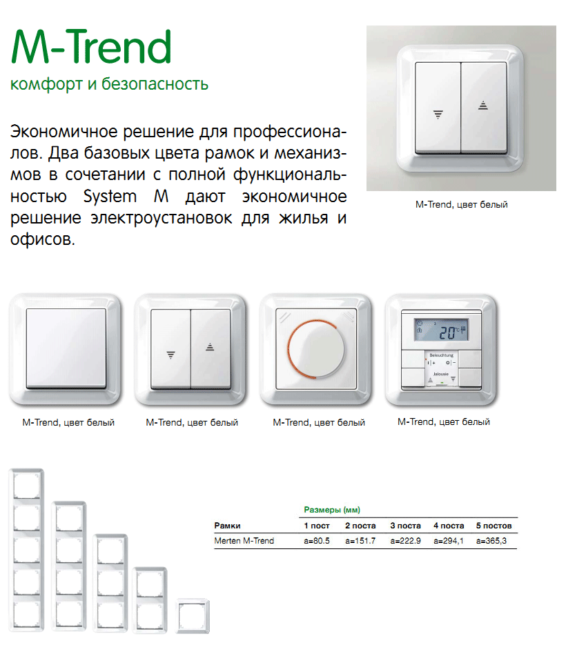 Merten M-trend рамки белого цвета, цены, фотографии, размеры